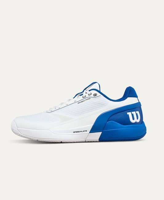 Wilson Rush Pro 5 Allcourt Tennisschuh - White / Deja Vu Blue / Safety Yellow